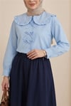 Bebe Yaka Kurdele Detaylı Gömlek  -Bebe Mavi-Gömlek-349-7024-R32