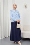 Bebe Yaka Kurdele Detaylı Gömlek  -Bebe Mavi-Gömlek-349-7024-R32
