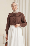 Bebe Yaka Kurdele Detaylı Gömlek   -Kahve-Gömlek-349-7024-R15