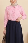 Bebe Yaka Kurdele Detaylı Gömlek     -Pembe-Gömlek-349-7024-R20