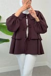Bebe Yaka Önü Bağcıklı Eteği Katlı Kimono -Mürdüm-Tunik-307-2289-R09