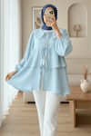 Bebe Yaka Önü Bağcıklı Eteği Katlı Kimono -Bebe Mavi-Tunik-307-2289-R32