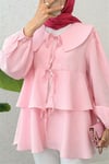 Bebe Yaka Önü Bağcıklı Eteği Katlı Kimono -Pembe-Tunik-307-2289-R20