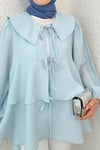 Bebe Yaka Önü Bağcıklı Eteği Katlı Kimono -Bebe Mavi-Tunik-307-2289-R32