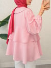 Bebe Yaka Önü Bağcıklı Eteği Katlı Kimono -Pembe-Tunik-307-2289-R20