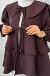 Bebe Yaka Önü Bağcıklı Eteği Katlı Kimono -Mürdüm-Tunik-307-2289-R09