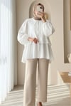 Bebe Yaka Önü Bağcıklı Eteği Katlı Kimono -Beyaz-Tunik-307-2289-R02
