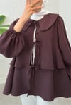 Bebe Yaka Önü Bağcıklı Eteği Katlı Kimono -Mürdüm-Tunik-307-2289-R09
