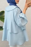 Bebe Yaka Önü Bağcıklı Eteği Katlı Kimono -Bebe Mavi-Tunik-307-2289-R32