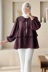 Bebe Yaka Önü Bağcıklı Eteği Katlı Kimono -Mürdüm-Tunik-307-2289-R09
