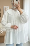 Bebe Yaka Önü Bağcıklı Eteği Katlı Kimono -Beyaz-Tunik-307-2289-R02