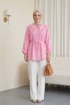 Bebe Yaka Önü Katlama Detaylı Kolu Lastikli Çilek Gömlek -Pembe-Tunik-434-5351-R20