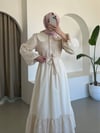 Bebe Yaka Yarım Düğmeli Fistolu Elbise  -Bej-Elbise-144-1003-R56