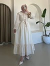 Bebe Yaka Yarım Düğmeli Fistolu Elbise  -Bej-Elbise-144-1003-R56