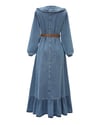 Bebe Yaka Yarım Fermuarlı İnci Detaylı Kemerli Kot Elbise -Buz Mavi-Elbise-197-6137-R37