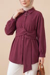 Belden Bağlamalı Fitlli Krinkıl Gömlek  -Bordo-Gömlek-120-5555-R04