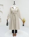 Belden Bağlamalı Top Düğmeli Kaşe Kaban -Ekru-Kaban-346-3046-R07