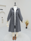 Belden Bağlamalı Top Düğmeli Kaşe Kaban -Füme-Kaban-346-3046-R18