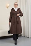 Belden Bağlamalı Top Düğmeli Kaşe Kaban   -K. Kahve-Kaban-346-3046-R54