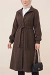 Belden Bağlamalı Top Düğmeli Kaşe Kaban   -K. Kahve-Kaban-346-3046-R54