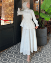 Belden Sıkmalı Omuzu Taş Detaylı Fistolu Takım -Beyaz-Takım-144-3005-R02