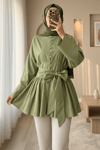 Beli Bağcıklı Boydan Taş Düğmeli Tunik -Çağla Y.-Tunik-307-2343-R70