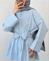 Beli Bağcıklı Boydan Taş Düğmeli Tunik -Bebe Mavi-Tunik-307-2343-R32