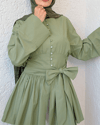 Beli Bağcıklı Boydan Taş Düğmeli Tunik -Çağla Y.-Tunik-307-2343-R70