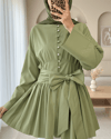 Beli Bağcıklı Boydan Taş Düğmeli Tunik -Çağla Y.-Tunik-307-2343-R70