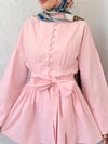 Tunik-Beli Bağcıklı Boydan Taş Düğmeli Tunik -Pembe-307-2343-R20