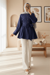 Beli Bağcıklı Boydan Taş Düğmeli Tunik -Laci-Tunik-307-2343-R03