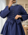 Beli Bağcıklı Boydan Taş Düğmeli Tunik -Laci-Tunik-307-2343-R03