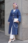 Beli Bağcıklı Broşlu Yırtmaçlı Uzun Kot Kimono -İndigo
