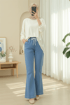 Beli Bağcıklı Cepli İspanyol Paça Kot Pantolon -Mavi-Pantolon-417-13851-R31