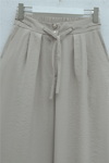Beli Bağcıklı Çift Düğmeli Yüksek Bel Tensel Pantolon  -Taş-Pantolon-430-4052-R43