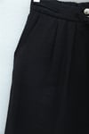 Beli Bağcıklı Çift Düğmeli Yüksek Bel Tensel Pantolon  -Siyah-Pantolon-430-4052-R01