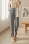 Beli Bağcıklı Dar Paça Pantolon    -Füme-Pantolon-400-1157-R18