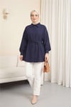 Beli Bağcıklı Düğmeli Oversize Modal Tunik -Laci-Gömlek-398-11007-R03