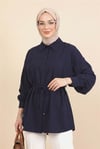 Beli Bağcıklı Düğmeli Oversize Modal Tunik -Laci-Gömlek-398-11007-R03