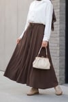 Beli Bağcıklı Lastikli Cepli Penye Etek  -Koyu Kahverengi