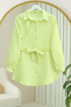 Beli Bağcıklı Omuz Detaylı Fitilli Krinkıl Tunik -Sarı-Tunik-398-1053-R22