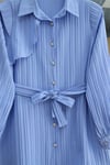 Beli Bağcıklı Omuz Detaylı Fitilli Krinkıl Tunik -Bebe Mavi-Tunik-398-1053-R32