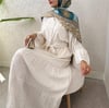 Beli Bağcıklı Yarasa Kol Düğmeli Bluz Etek Keten Takım -Bej-Takım-307-2365-R56
