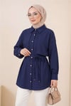 Beli Bağlamalı Bolero Detaylı Taşlı Düğmeli Gömlek  -Laci-Gömlek-398-1057-R03