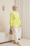 Beli Bağlamalı Bolero Detaylı Taşlı Düğmeli Gömlek -Sarı-Gömlek-398-1057-R22