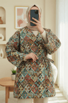 Beli Bağlamalı Cepli Desenli Kapitone Kimono -Bej-Ceket-408-6000-R56