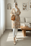 Beli Bağlamalı Etnik Desen Modal Kimono -Bej-Kimono&Kaftan-307-2396-R56