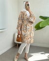 Beli Bağlamalı Etnik Desen Modal Kimono -Bej-Kimono&Kaftan-307-2396-R56