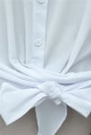 Beli Bağlamalı İspanyol Kol Poplin Gömlek Bluz -Beyaz-Bluz-349-7030-R02