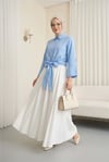 Beli Bağlamalı İspanyol Kol Poplin Gömlek Bluz   -Mavi-Gömlek-349-7030-R31